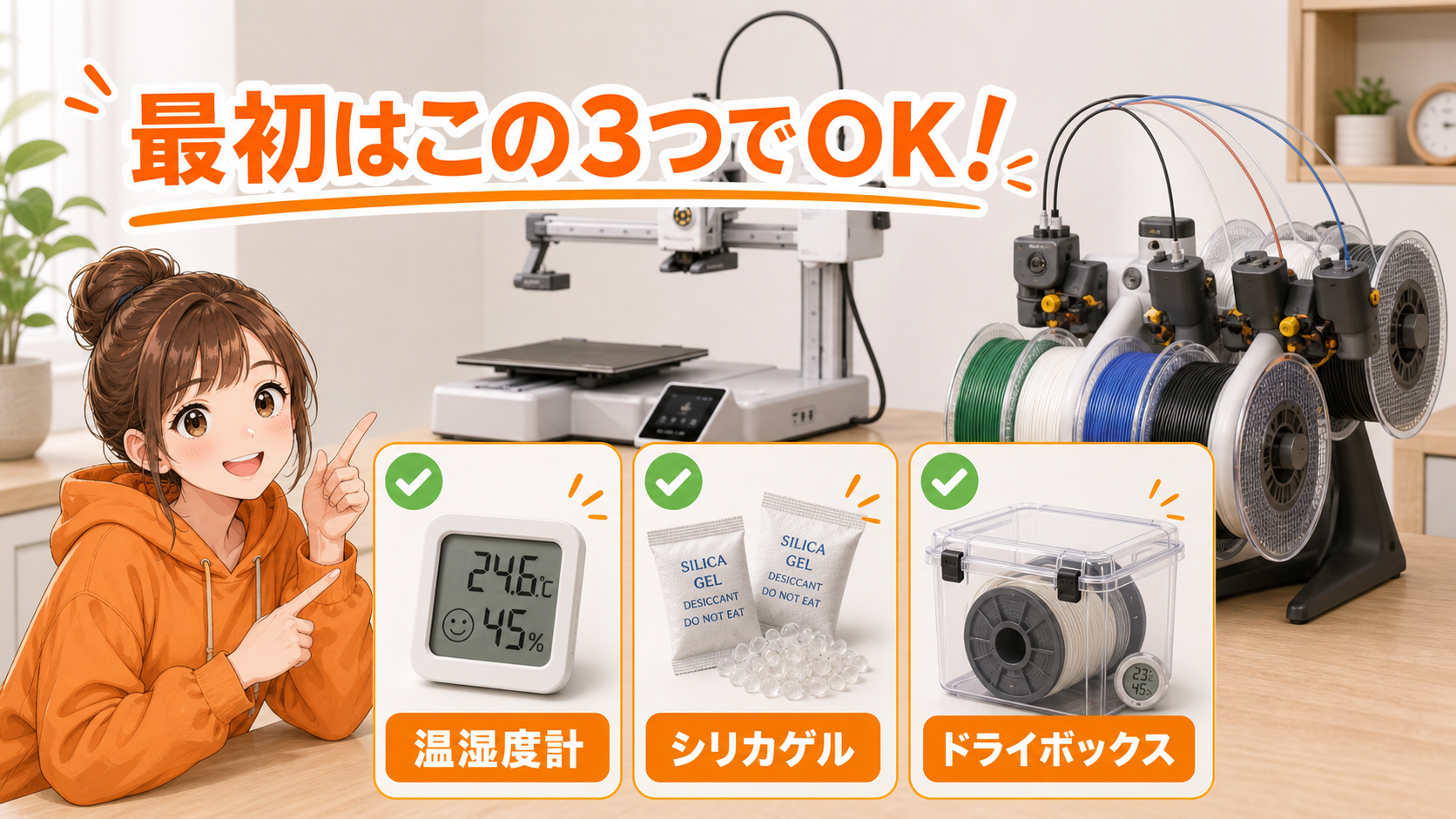AMS liteの湿気対策で最初に用意したい温湿度計 シリカゲル ドライボックス